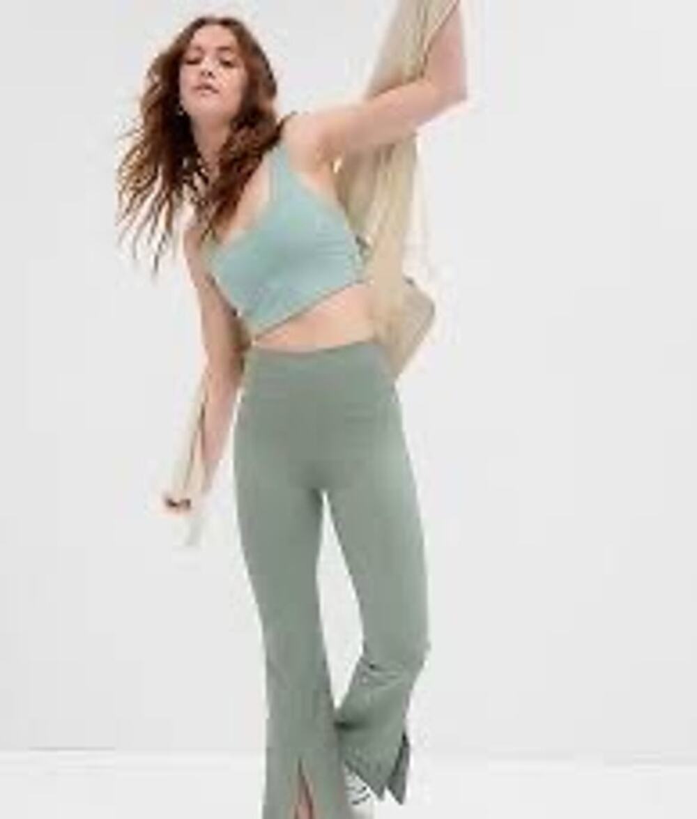 GapFit Eclipse High Rise Split Hem Flare Leggings Sage Green Size Medium